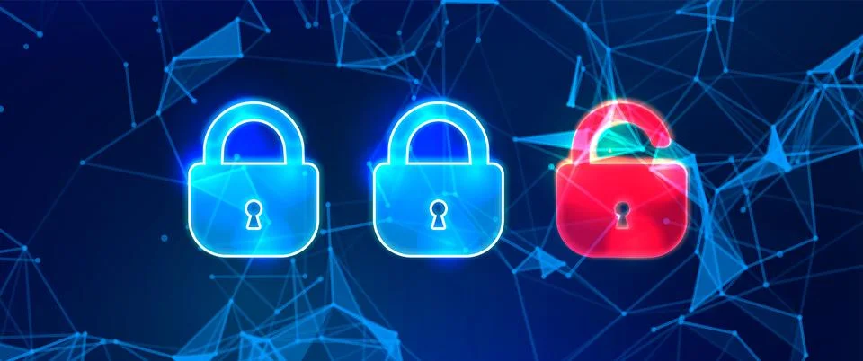 Digital Vector Tech Dark Blue Background with Locks Stockillustratie