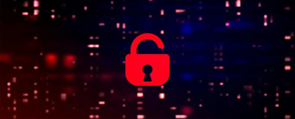 Digital Vector Tech Dark Blue Background with Brocken Lock. Data Breach 스톡 일러스트