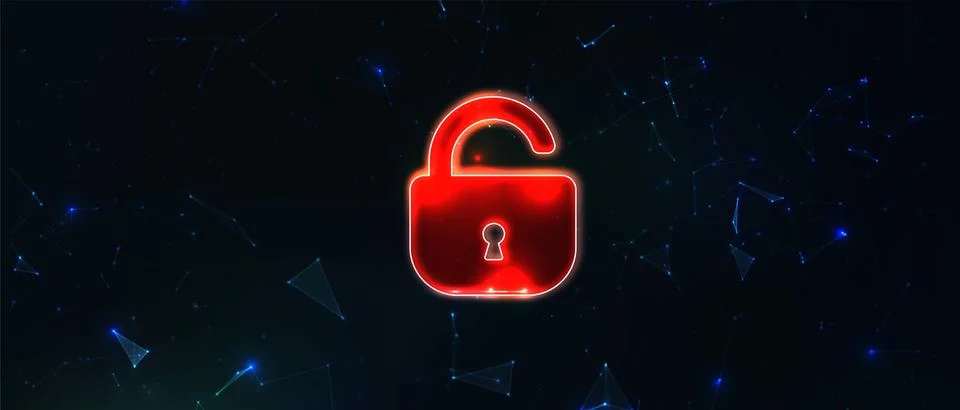 Digital Vector Tech Dark Blue Background with Brocken Lock. Data Breach 스톡 일러스트