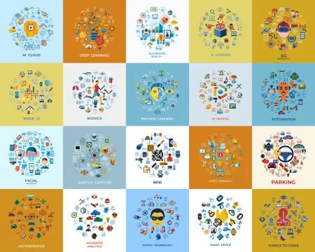 Digital vector technology icons set Stock Illustration