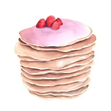 Digital vector watercolor hand drawn pancakes. Isolated dessert illustration on 库存插图