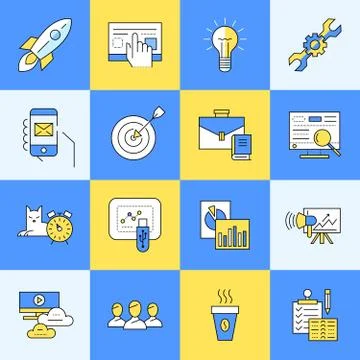 Digital vector yellow and blue startup 스톡 일러스트