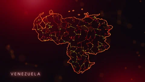 Digital Venezuela Map Motion Reveal With Abstract Red And Orange Plexus Net.. Stock Footage 331622285