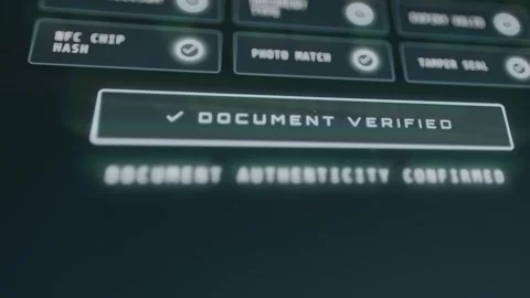 Digital verification interface indicating that a document has been successfully Stock Footage 333823141