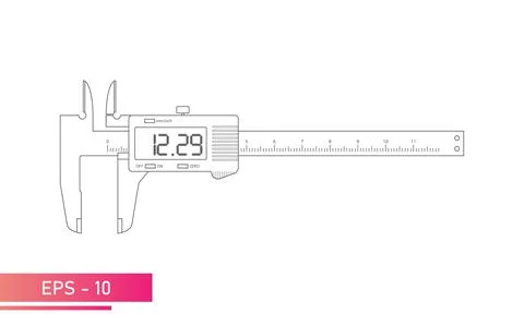Digital vernier caliper with display and numeric scale in contour design with Stock Illustration