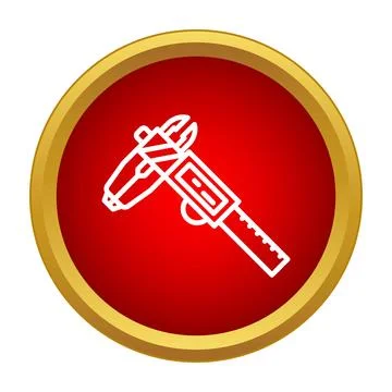 Digital vernier caliper icon on red circular button Stock Illustration