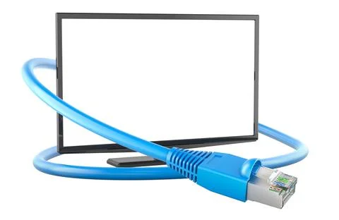 Digital Video Broadcasting - Internet, concept. Smart TV set with Lan Cable.. Stock Illustration
