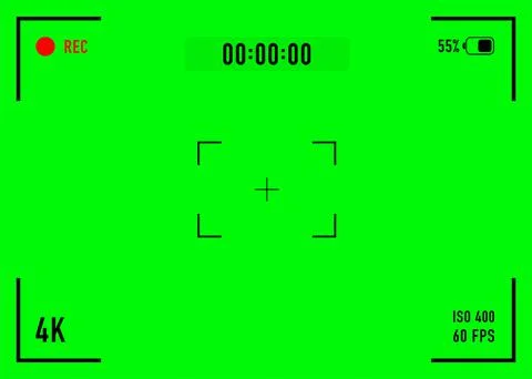 Digital video camera focusing screen. Green viewfinder camera recorduing. Vec Stock Illustration