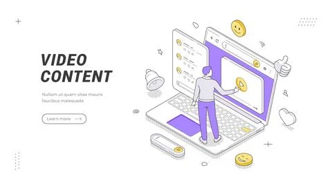 Digital video content and online streaming service isometric banner template. Stock Illustration