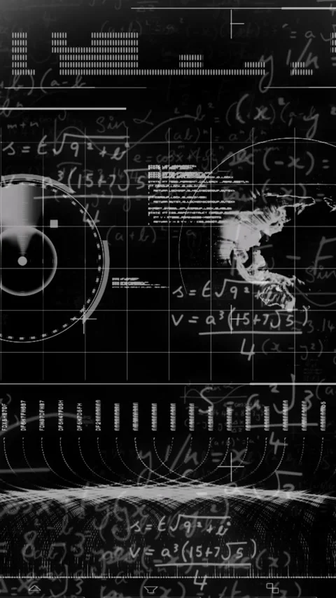 Digital video depicts VHS glitch, equations, and cyber security in green and Stock Footage 343779044
