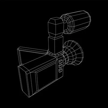 Digital video hand-held camera with rotating screen and external microphone Stock Illustration