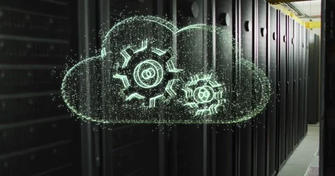 Digital video illustrates IT and data processing harmony with a green cloud Stock Footage 329920358