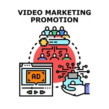 Digital video marketing promotion strategy reaching target audience Stock Illustration