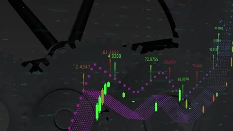 Digital video merges finance data animation with gambling and celebration Vidéo 329128038