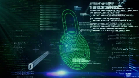 Digital video of programming scripts with computer network security lock Stock Footage 316217970