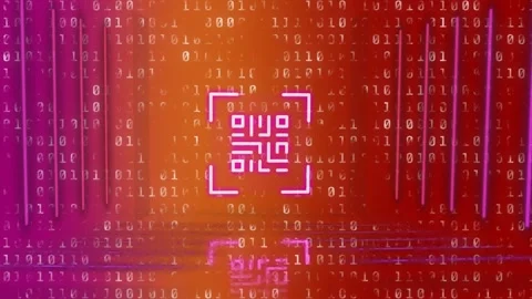 Digital video of qr code with binary coding in background Stock Footage 330399685