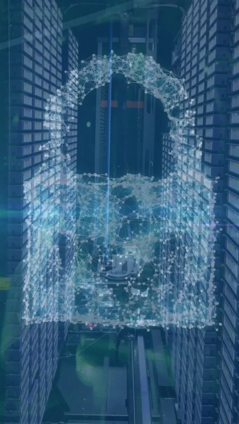 Digital video showcases an empty corridor lined with computer servers. Stock Footage 344669264