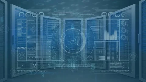 Digital video showcases global tech in data processing and animation on belts. Stock Footage 326625241
