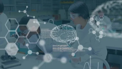 Digital video shows brain animation and data processing for global edtech Stock Footage 329692540