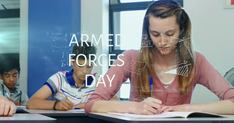 Digital video shows girl using laptop for math against teacher, highlighting Stock Footage 327123750