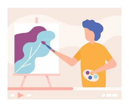 Digital video tutorial about drawing, vector illustration. Online art education Stock Illustration