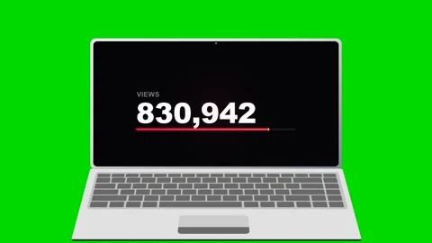 Digital view counter rising on laptop screen green screen 4K Stock Footage 339029468