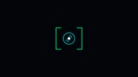 A digital viewfinder interface overlay featuring neon green and blue targetin 库存影片 338310657