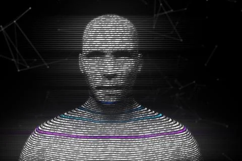 A digital virtual man generated from binary code 3d illustration イラスト素材
