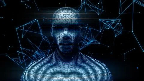 A digital virtual man generated from binary code 3d illustration 스톡 일러스트