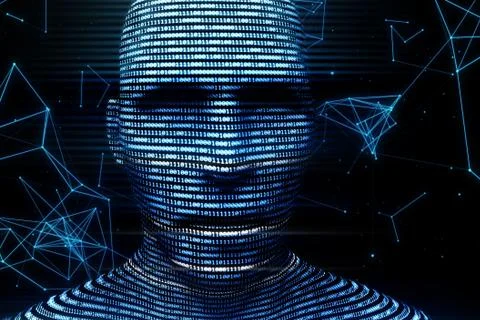 A digital virtual man generated from binary code 3d illustration Illustrazione stock