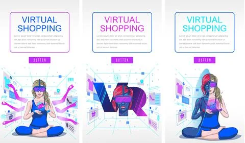 Digital virtual reality Metaverse and augmented reality technology, woman in  Stock Illustration