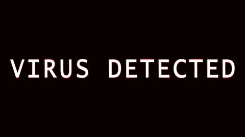 Digital virus alert screen with flashing text and error signals in dark bac.. Stock Footage 344283081