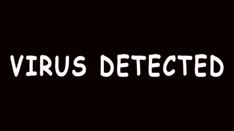Digital virus alert text flashing on dark screen with red emphasis for cybe.. Stock Footage 344036763