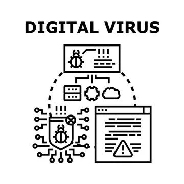 Digital virus concept with cybersecurity and data protection Stockillustratie