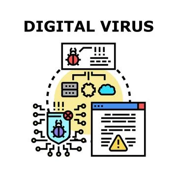 Digital virus concept with cybersecurity and data protection Stockillustratie