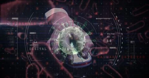 Digital virus concept with cybersecurity elements and malware warnings on screen 写真素材