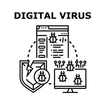 Digital virus infecting computer system and breaking network security shield Stockillustratie