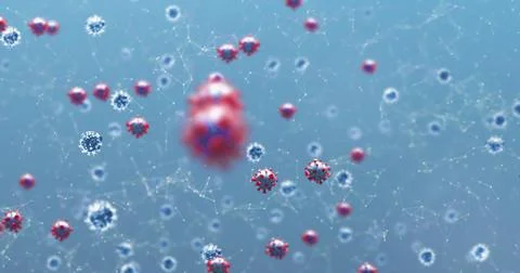 Digital virus particles floating in network, representing online security 스톡 일러스트