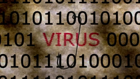 Digital Virus Phishing Hook Over Binary Code Representing Malware Cybersecu.. Stock Footage 332816468