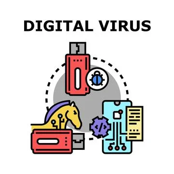 Digital virus spreading through devices and networks concept Stock Illustration