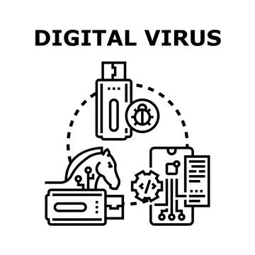 Digital virus spreading through devices and networks concept Stock Illustration