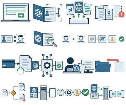 Digital visa verification workflow Illustrazione stock