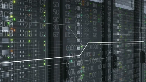 Digital Visualization of Computing Process Flashing Lights on Working Rack Stock Footage 92173916