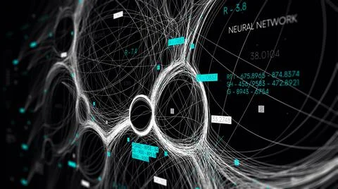 Digital visualization of data flow and formation of neural networks, database Illustrazione stock