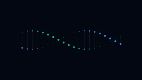 A digital visualization of a glowing dna double helix structure on black Stock Footage 338309442