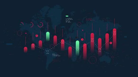 Digital visualization graph of financial market analytics on the background o Stock Illustration