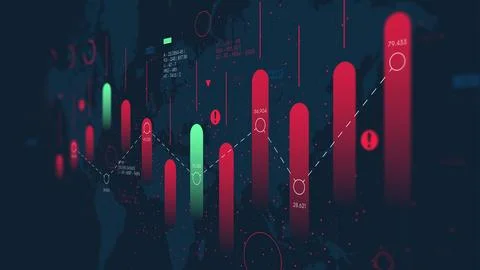Digital visualization graph of financial market analytics on the background.. Stock Illustration