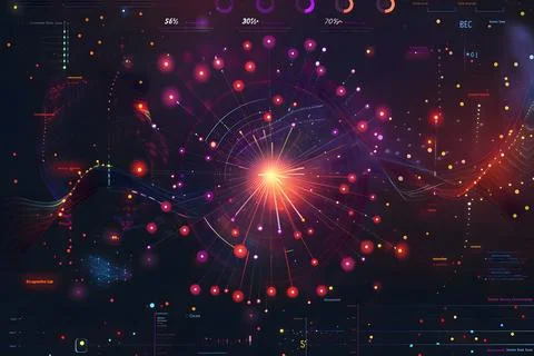 Digital visualization of network connections with dynamic particles and dat.. Stock Photos