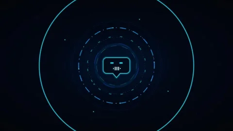 Digital voice recognition interface with glowing speech bubble hud animation Stock Footage 337560386