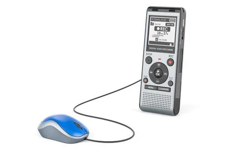 Digital voice recorder with computer mouse. 3D rendering Stock Illustration